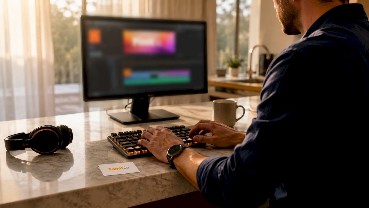 Hands organizing After Effects timeline layers at desk