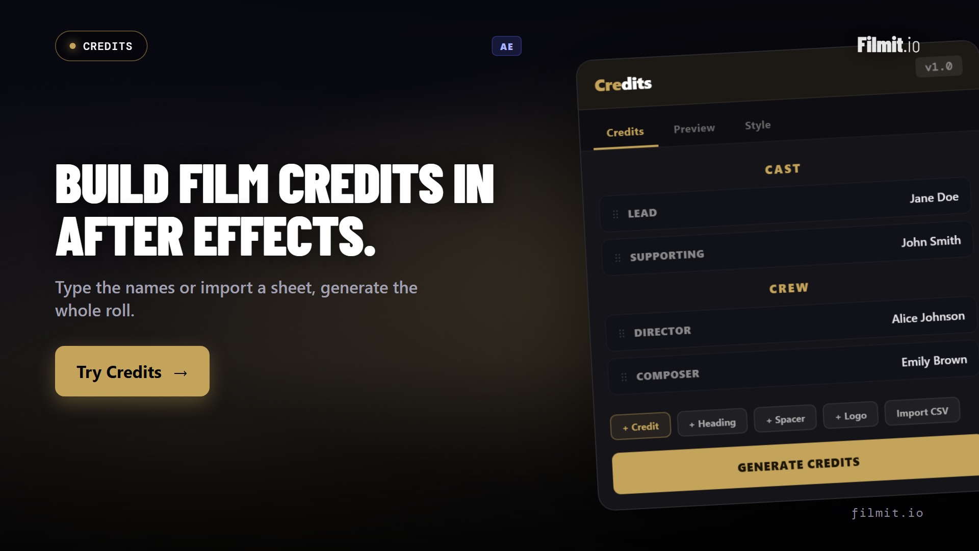 Credits Demo: Build a Credit Roll in After Effects from a Panel or a Spreadsheet