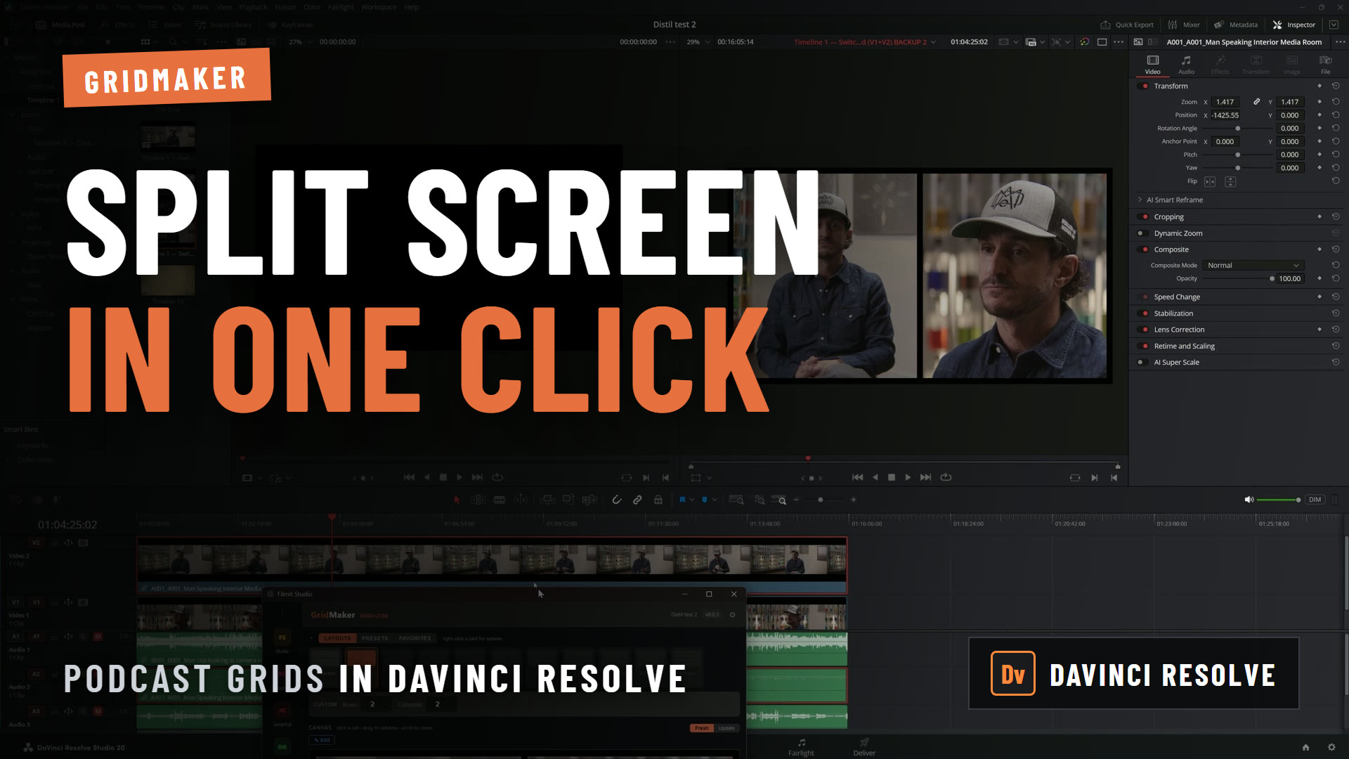 How to Make a Split Screen in DaVinci Resolve (Two Clips or a Full Grid)