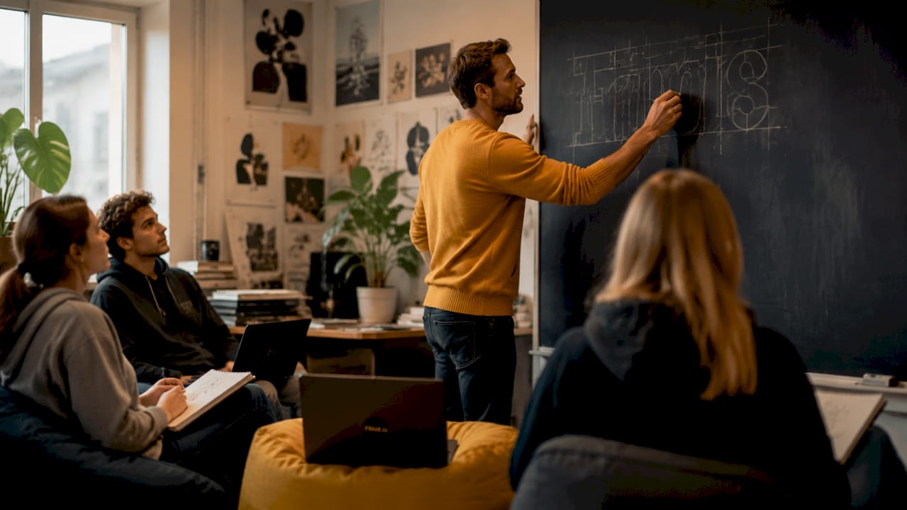 Instructor teaching typography in design foundations class