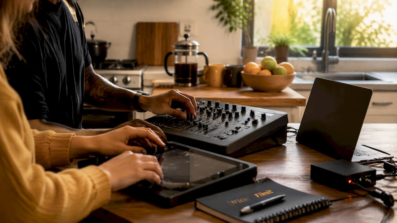 Close-up hands using motion graphics plugins controls