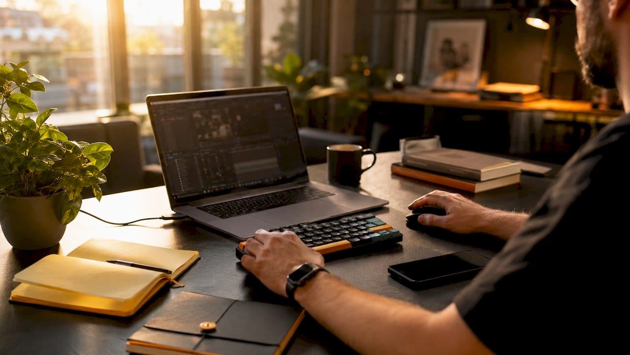 Organized After Effects project workspace overhead view